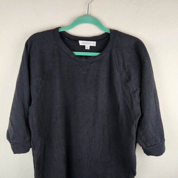 Amour Vert Black 3/4 Sleeve Crewneck Tunic Sweatshirt/Mini Dress sz XS - Picture 3 of 7